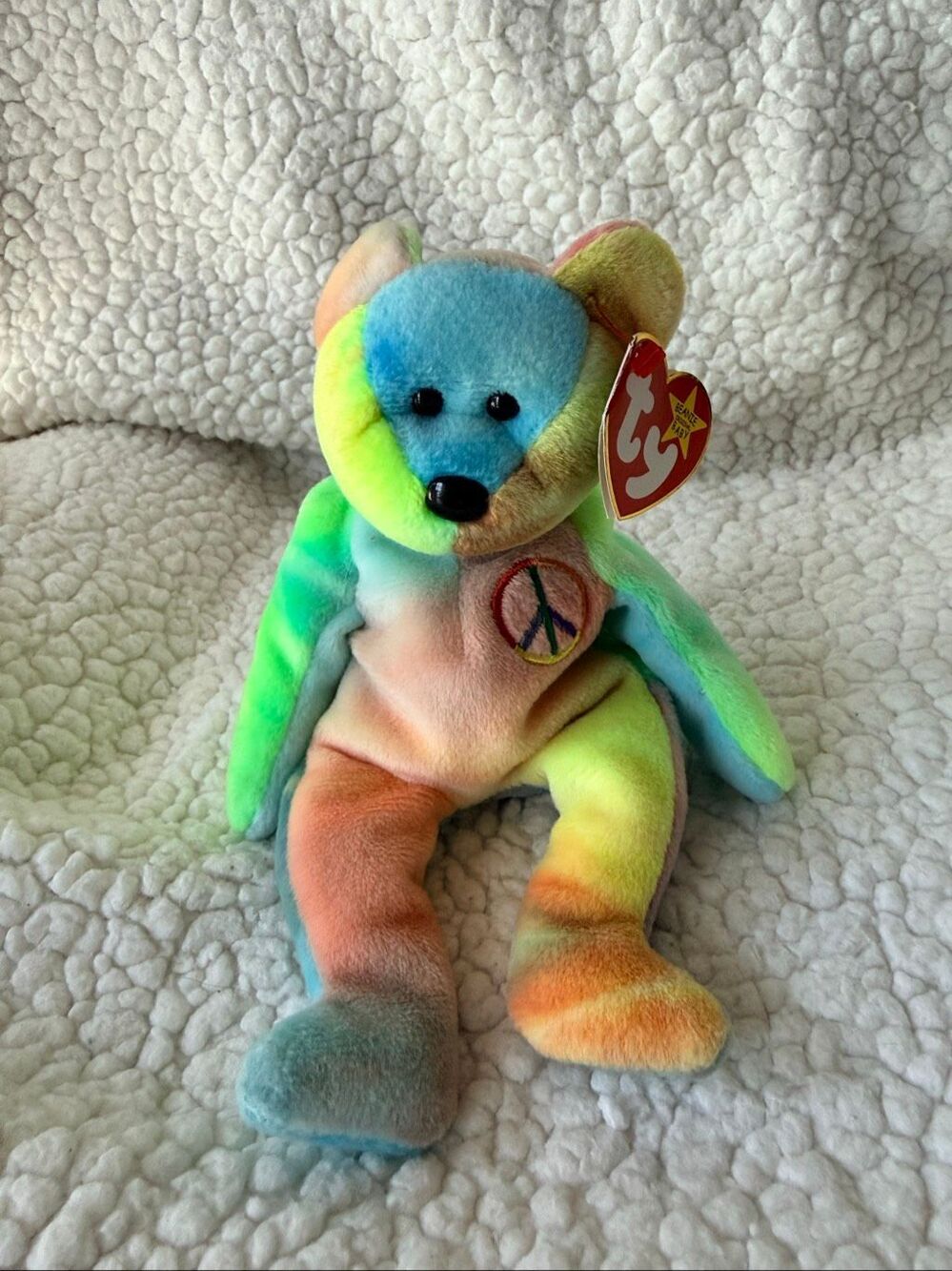 TY BEANIE BABIES "PEACE" TY-DYED BEAR 1996 Vintage